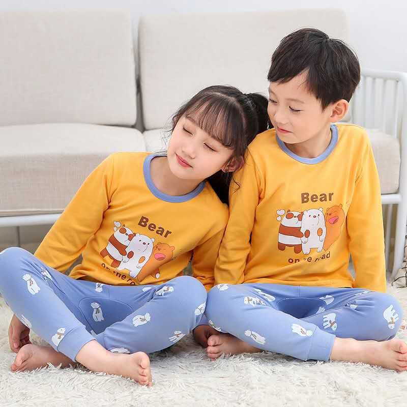 Baju Tidur Anak Anak Couple Lengan Panjang / Setelan Piyama Anak Perempuan Laki Laki Katun Impor