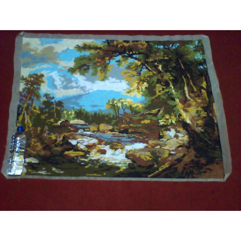 kristik jadi tanpa bingkai .pemandangan.80×100cm.gratis air.terapikemasan.botol.