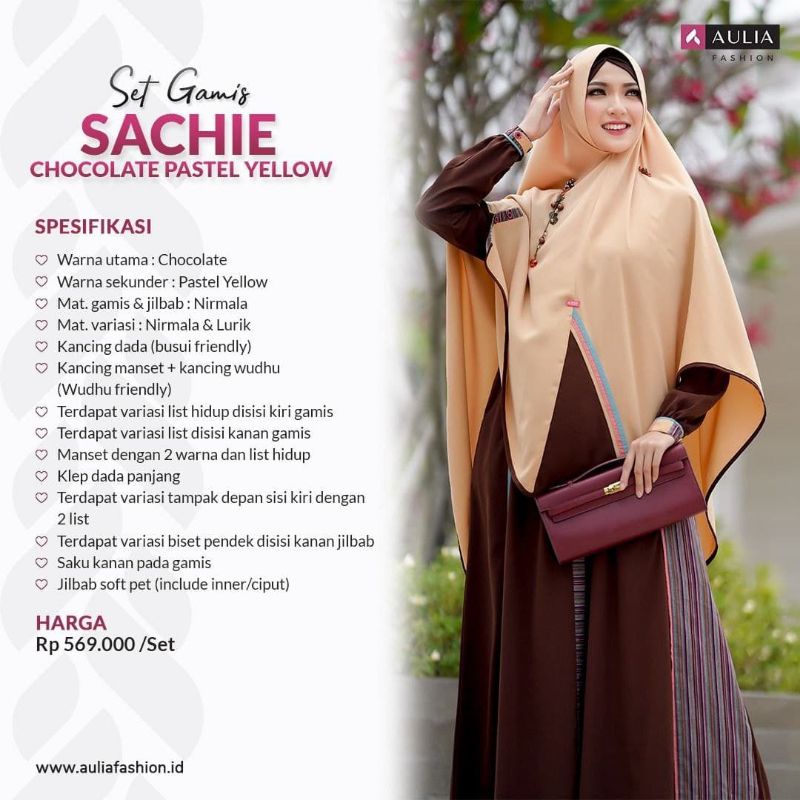gamis set hijab aulia fashion SACHIE coklat pastel yellow