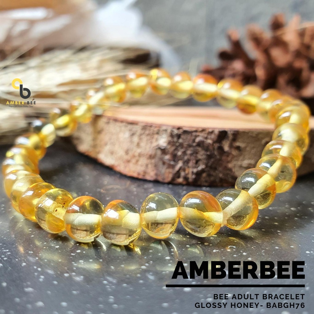 Gelang Amber Dewasa Premium  Strechy Glossy Honey 18cm BABGH76 By Amber Bee