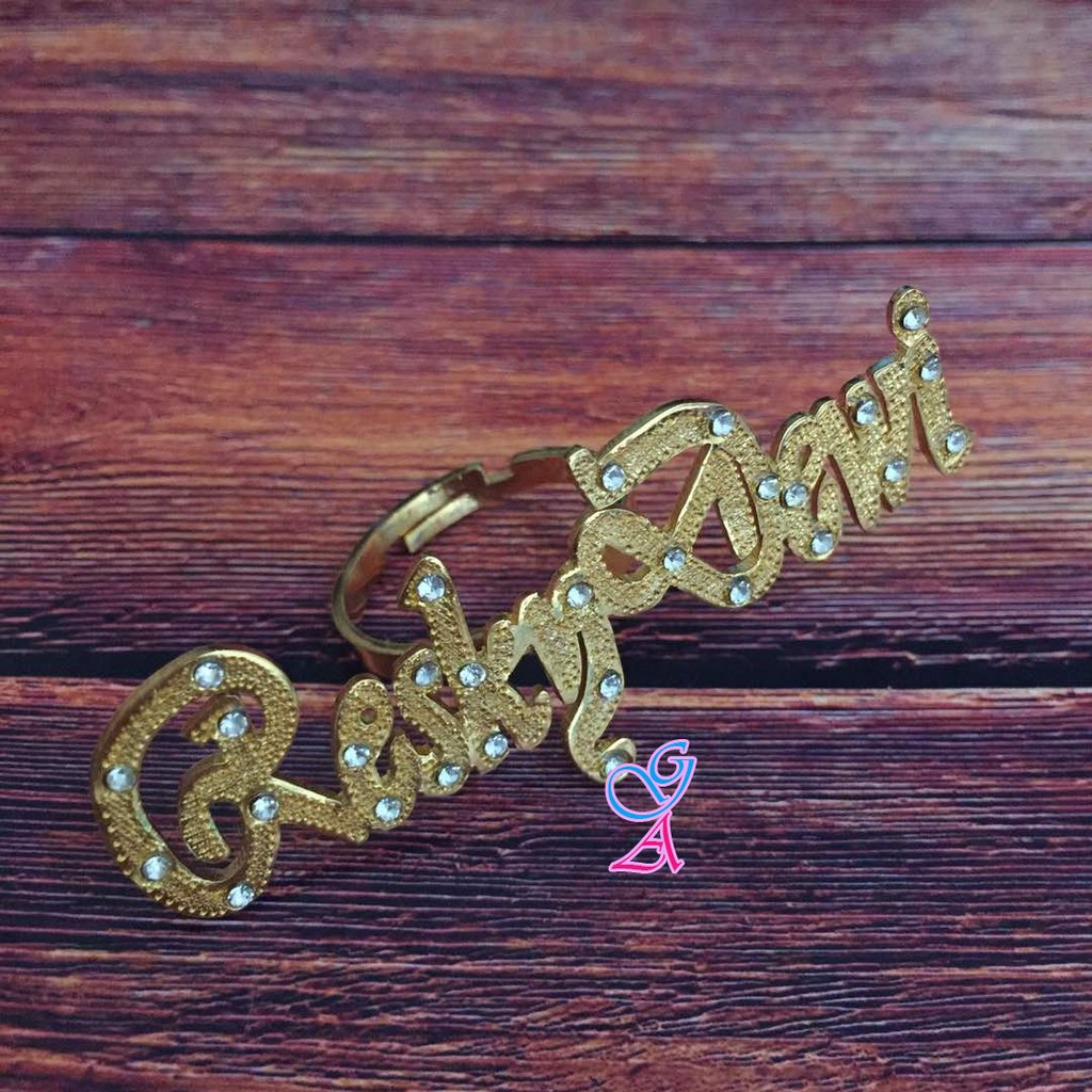 Cincin Nama lapis emas 24 karat Grafir Full Permata