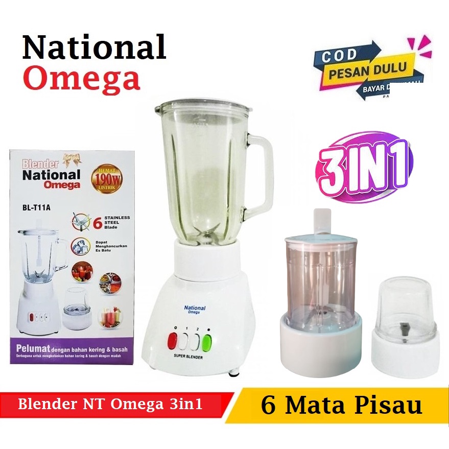 Blender Kaca National Omega 3in1 Blender 6 Mata Pisau Stainless Steel Anti Karat