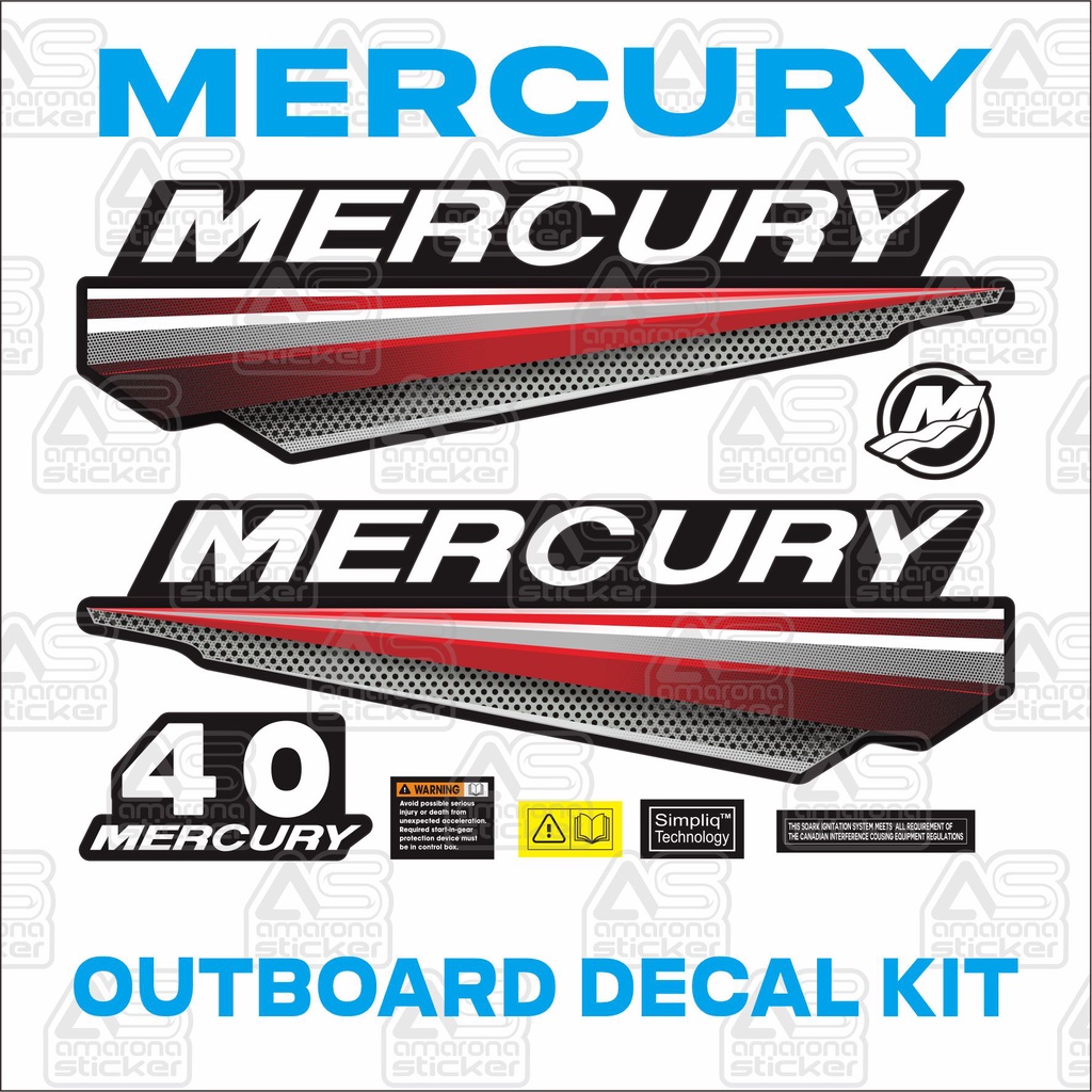 STICKER STIKER MESIN TEMPEL MERCURY 40 HP MERCURY  OUTBOAR DECAL KIT