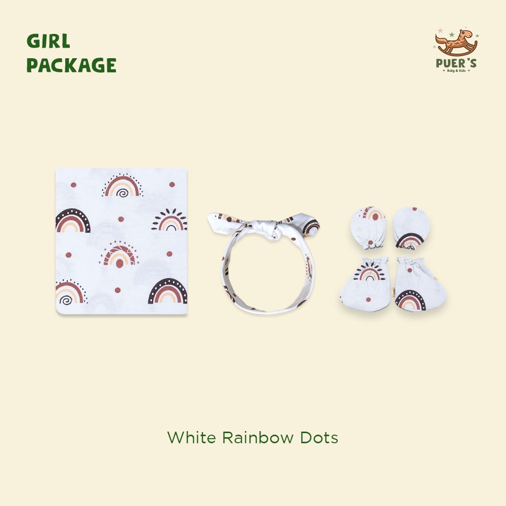 NEWBORN PACKAGE (SWADDLE SET) WHITE RAINBOW DOTS