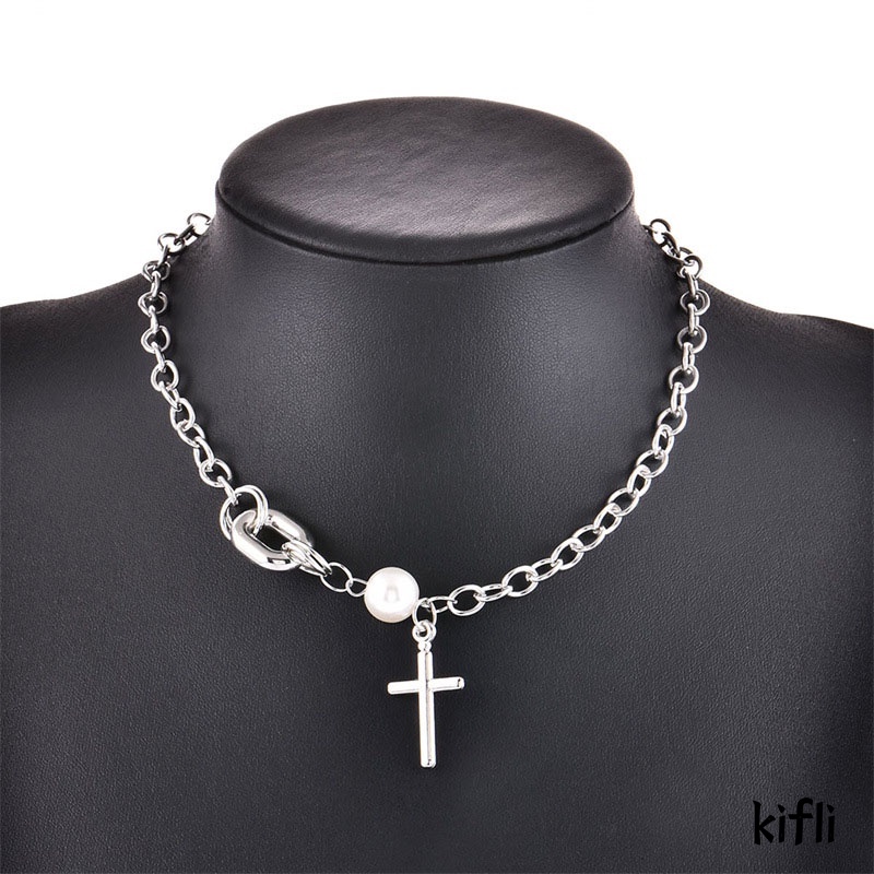Korea Ins,Cross Kalung Mutiara,Clavicle Chain,Aksesoris Fashion Wanita
