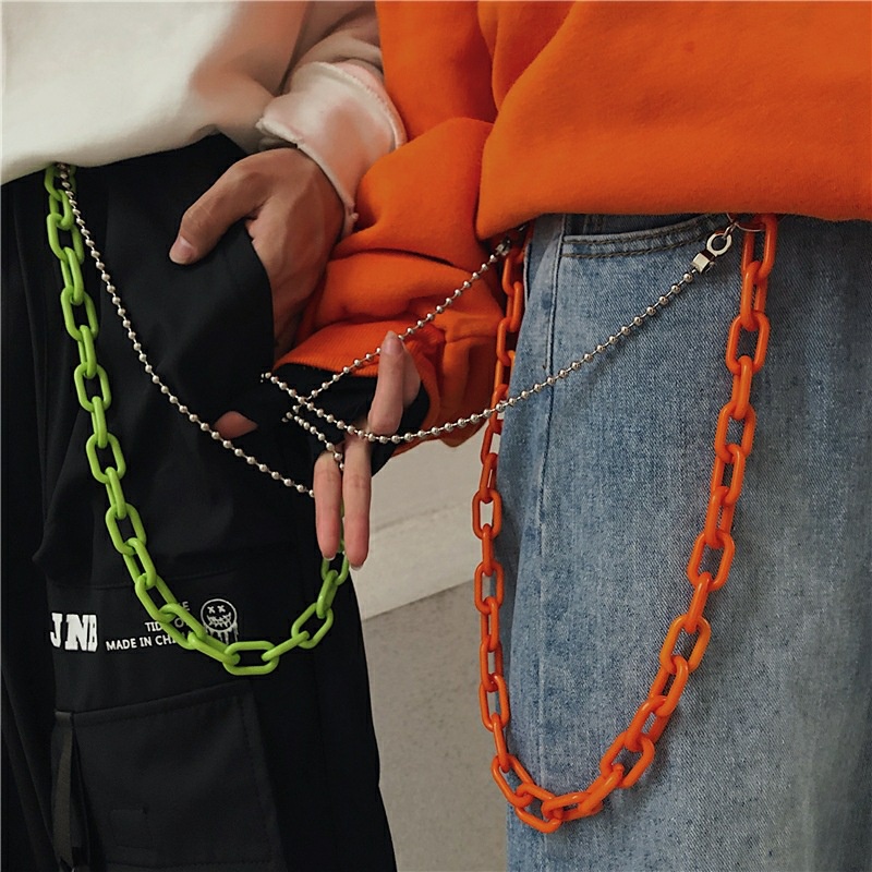 Double Acrylic Pants Chain Accessories Hip Hop Korean Trend Street Retro