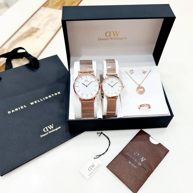 JAM TANGAN COUPLE ( PRIA/WANITA ) LN4032 TALI RANTAI PASIR PAKET ACC (GELANG,CINCIN, DAN KALUNG,) FR