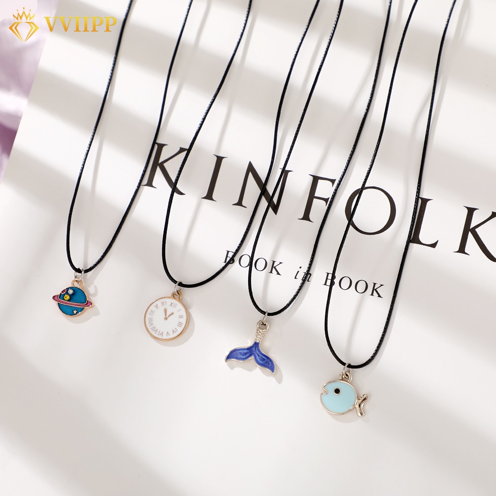 Kalung Rantai Choker Liontin Kartun Planet Mermaid Gaya Korea Untuk Wanita