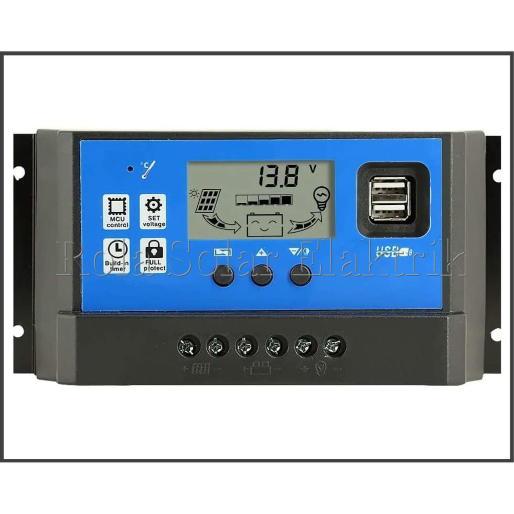 Solar Charge Controller Solar Panel, Dual USB Port 12V24V PWM Auto,Dengan LCD Display dan Heatsink