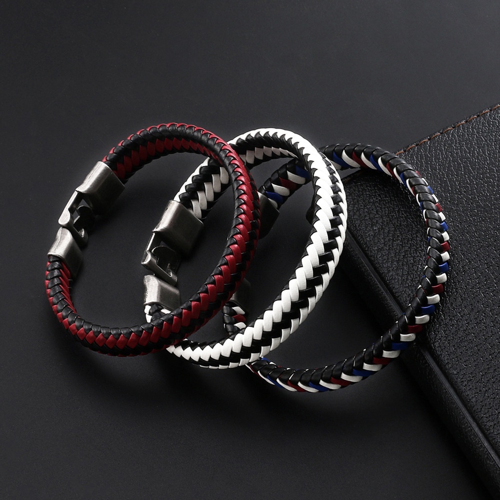 Hu Hu Hu Hu Hu Alat Bantu Pasang Kacamata♡ Gelang Kulit Imitasi Model Kepang Dengan Gesper Untuk Pria / Wanita