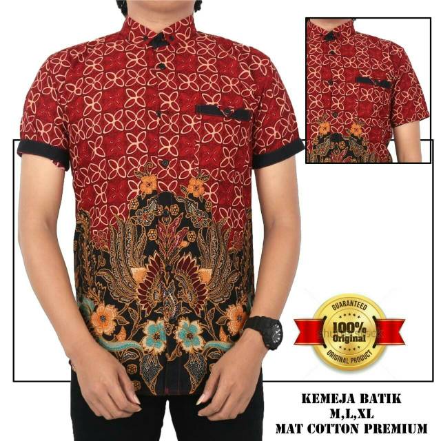 Risna Batik HRB026 kenongo kemeja hem pendek padi pekalongan M L XL MURAH KEREN bati pria wajik biru