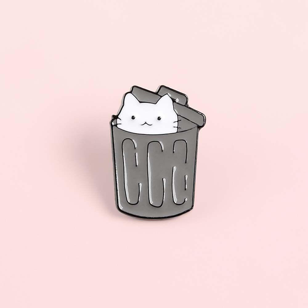 Needway   Kucing Bros Lucu Kartun Peekaboo Aksesoris Perhiasan Kucing Putih Kerah Pin Enamel Pin