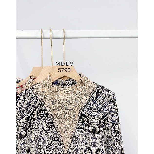 MDLV ~ 5790 MOUSELINE EMBROIDERED NECKLINE TOP KOREA BLOUSE KOREA BLOUSE PREMIUM FASHION IMPORT