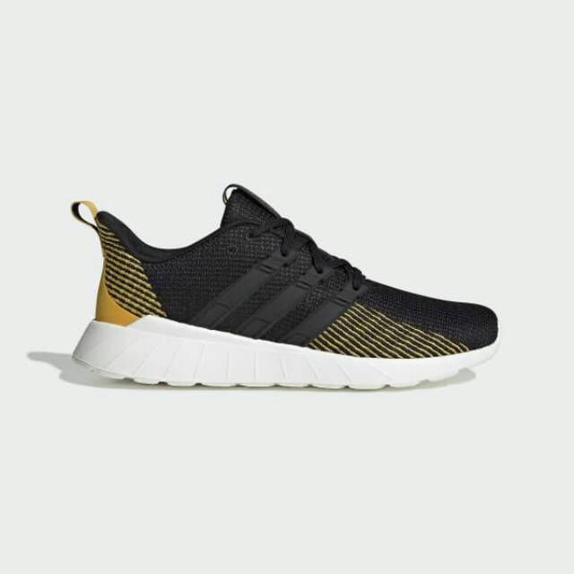 Adidas Questar Flow running black white active gold original made in indonesia