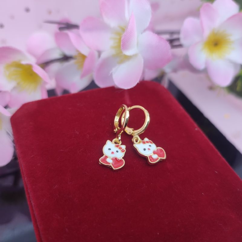 Anting anak jepit bulat xuping Hellokity lapis emas 24k anti karat COD