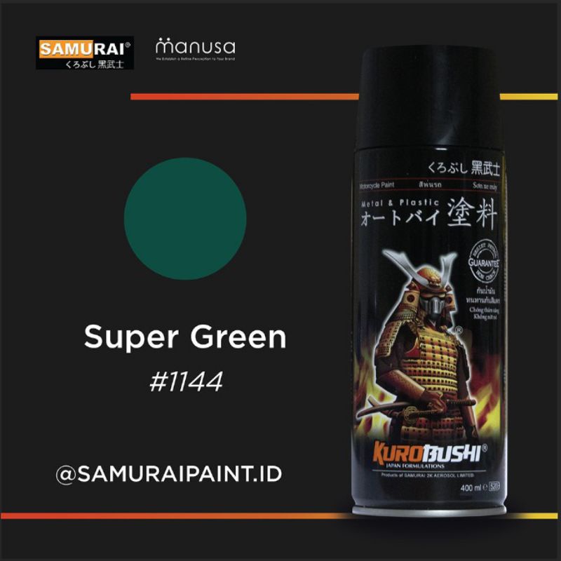 SAMURAI PAINT #1144 SUPER GREEN CAT SEMPROT SPRAY WARNA hijau tua metalik tahan bensin bukan merk PY