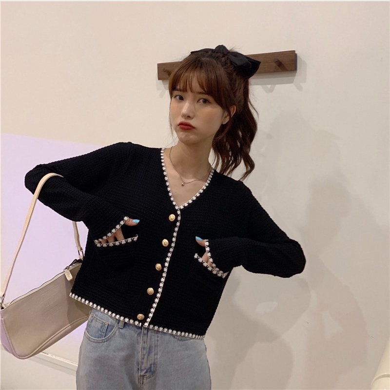 Korean Cardigan crop/rajut wanita/v neck/kardigan wanita