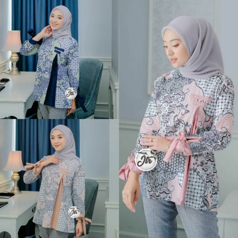 Baju batik wanita modern Atasan Batik Wanita Kerja M L XL Batik kombinasi Blouse Batik Kerja