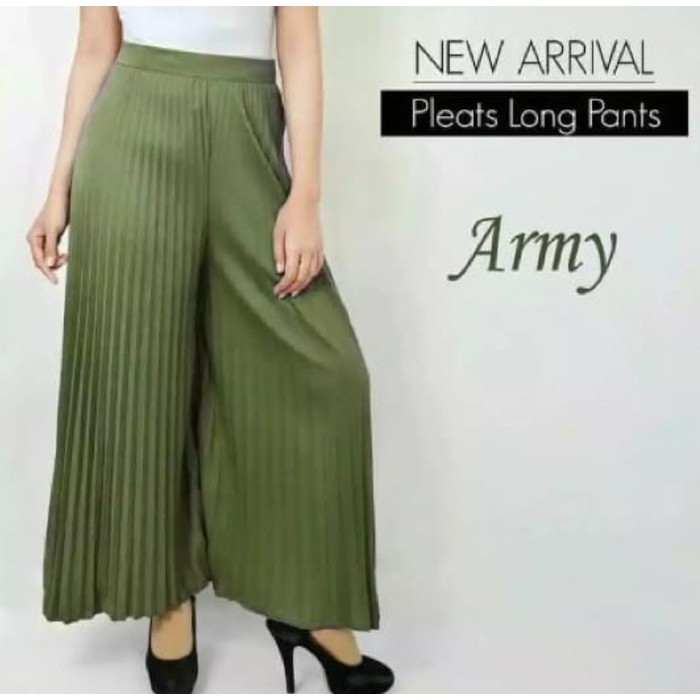 (COD) Celana Kulot Plisket Ukuran Jumbo Mayung-HIJAU ARMY