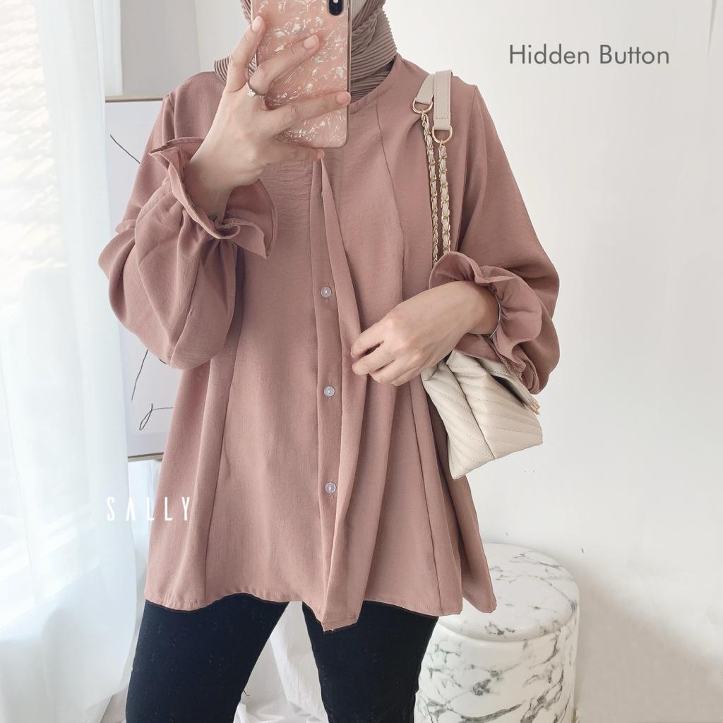 Anona crinkle airflow blouse wanita busui full kancing / oversized-2