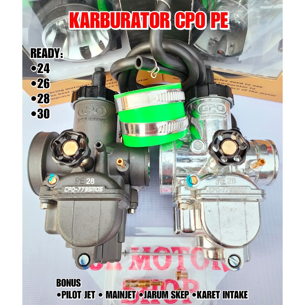 KARBU KARBURATOR CPO PE 31 33 PWK 24 26 28 30 32 34 B S RACING FREE PILOT JET MAINJET KARET INTAKE TDR UMA SUDCO NGO RIDE IT MUDAH DI SETTING