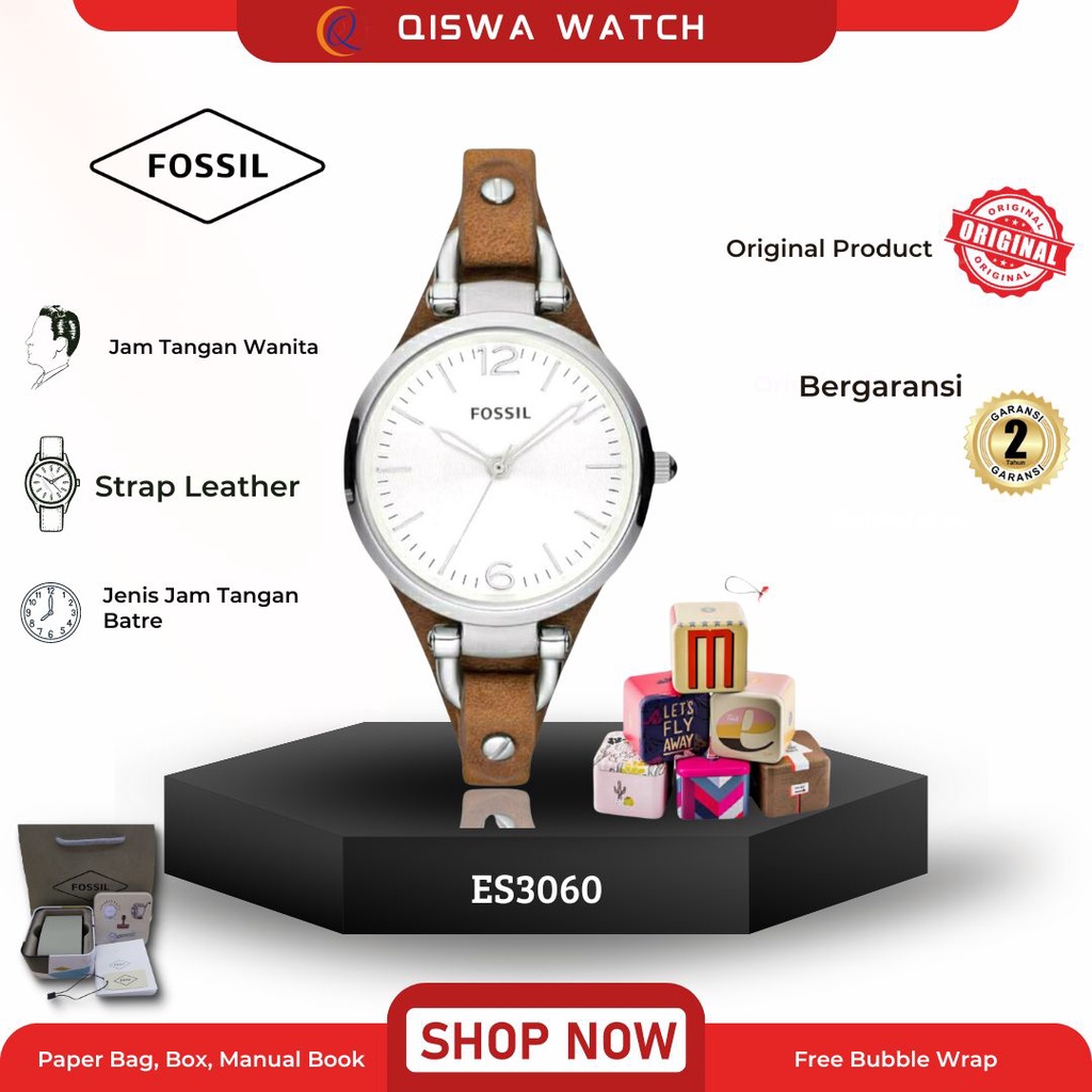 JAM TANGAN WANITA FOSSIL ES3060 SILVER GEORGIA | JAM TANGAN WANITA FOSSIL ES 3060 ORIGINAL