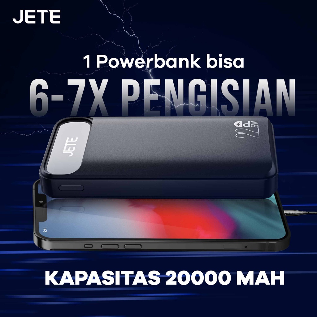 Power Bank 20000mAh Fast Charging PD 22.5W JETE B3 with Triple Output Garansi 2 Tahun