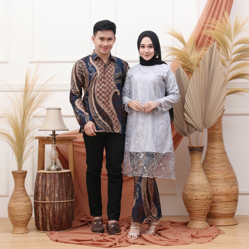 Saroja (111) Couple Batik Atasan Brukat Tunik Parang biru