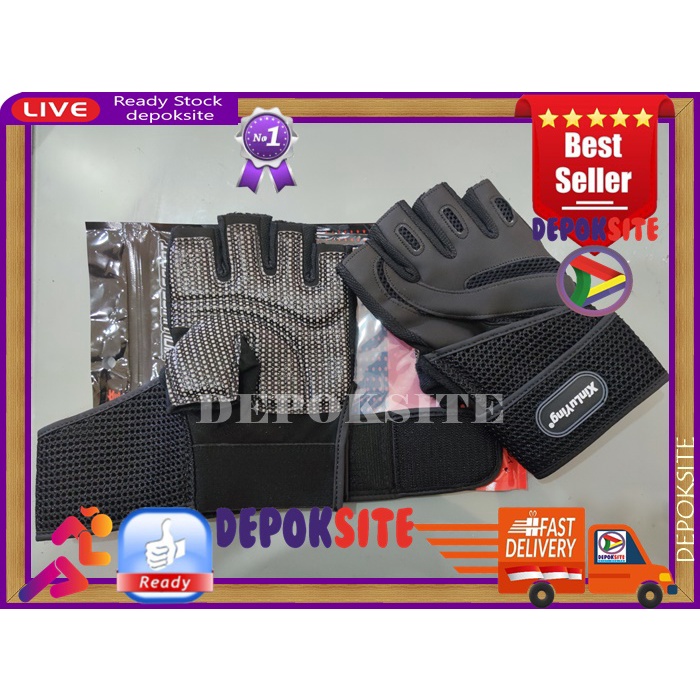 1 Pasang XLY Sarung Tangan Premium Glove Heavy Weightlifting Fitness Half Finger Sports Gym Gloves