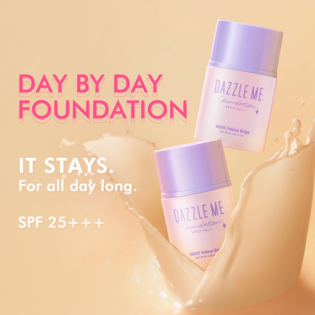DAZZLE ME Day by Day Foundation - Full Coverage Oil control Long Lasting Makeup SPF 25 PA+++ | DAZZLE ME FOUNDATION [BPOM]