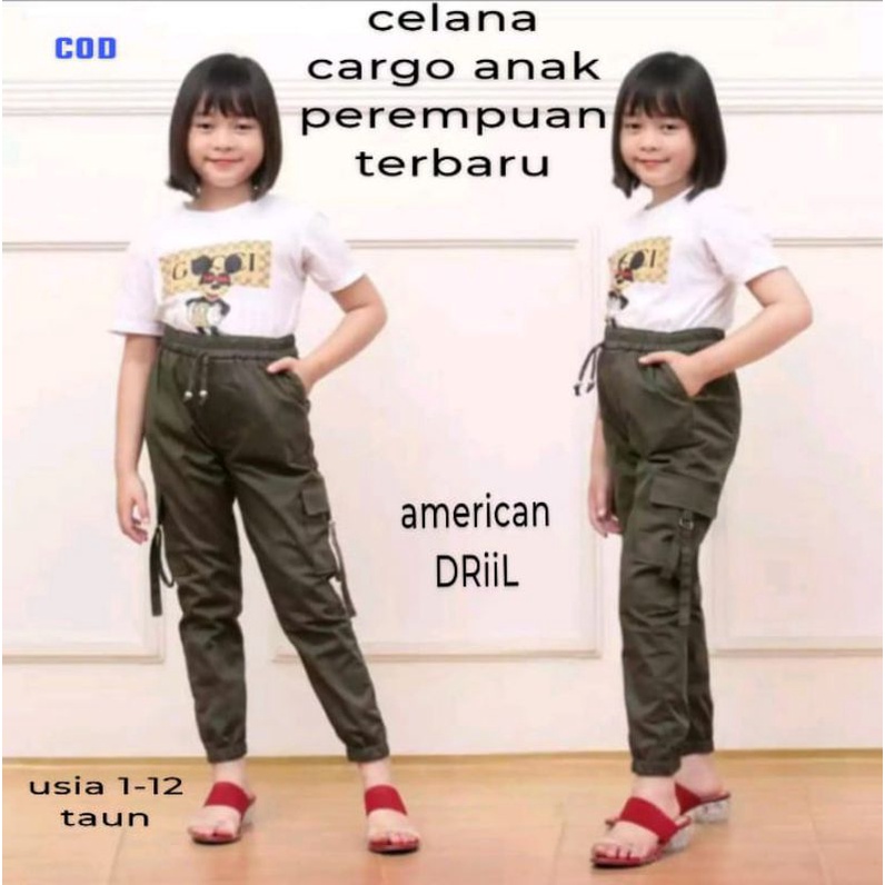 Celana panjang anak perempuan Jogger cargo 1-12 Tahun celana chinos anak perempuan