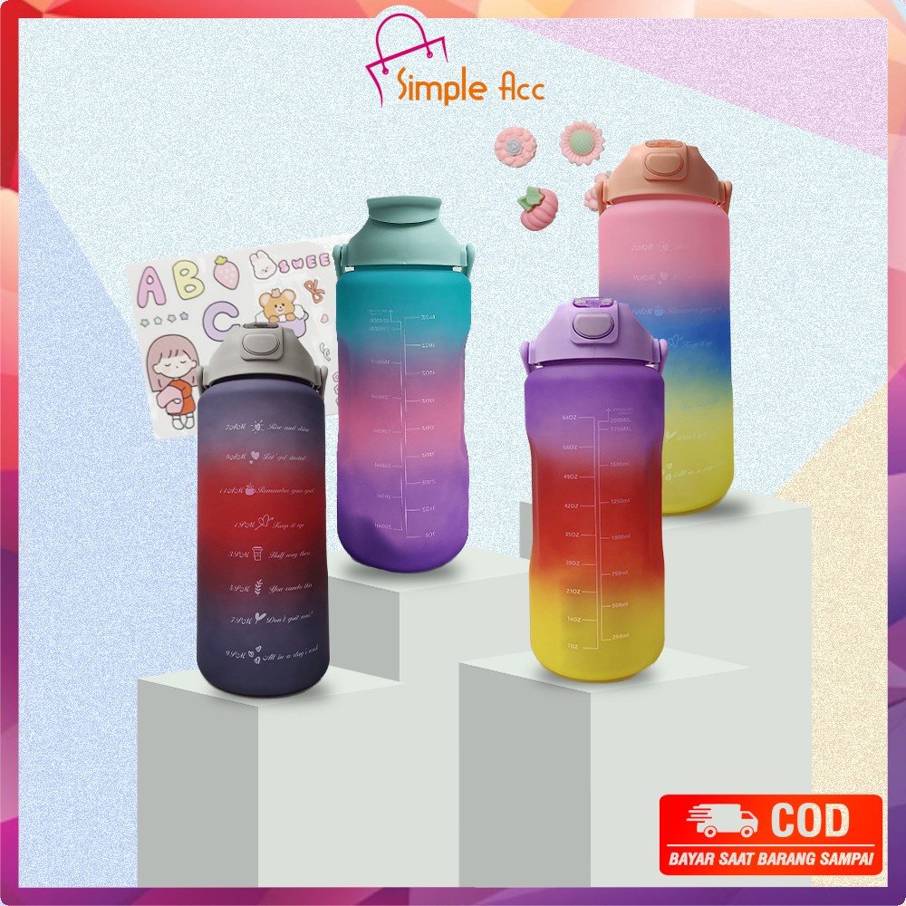 DO-C581 Botol Minum Tumbler 2Liter Gradasi Viral / Botol Air Motivasi Thumbler Pelangi Botol Penanda