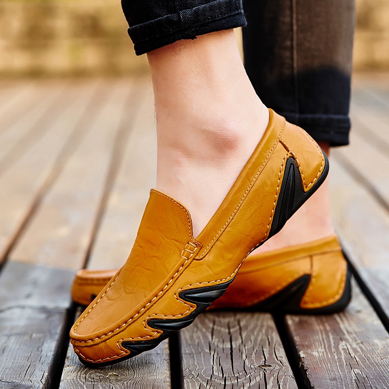 Sepatu Pria Santai Slip On Original Pria Casual Tanpa Tali Loafer Kekinian Pantofel Selop Kulit Asli Cowok Kerja Pantopel 082