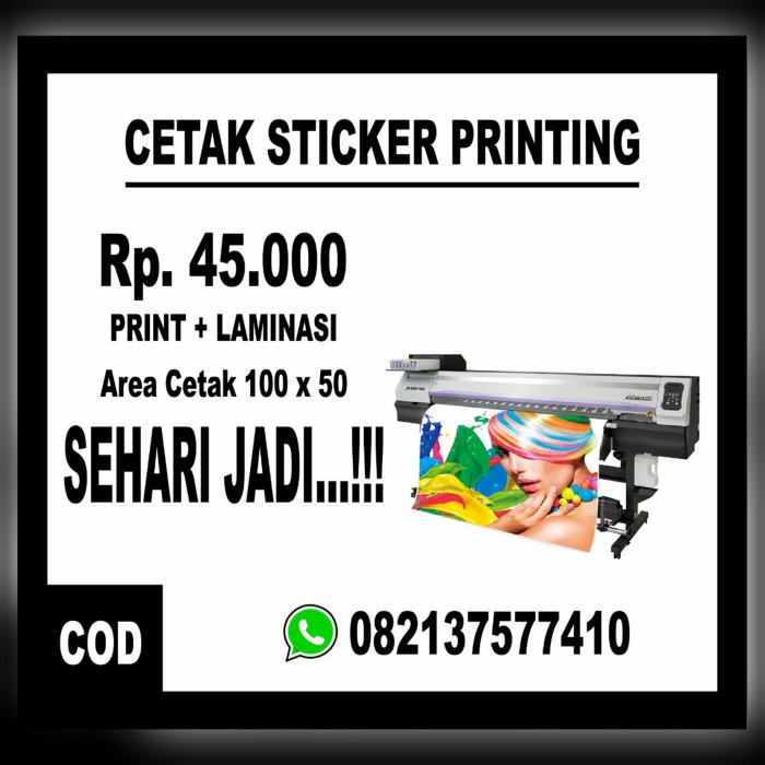 

(BISA COD) CETAK STICKER PRINTING SEHARI JADI METERAN SUDAH DI LAMINASI - GLOSSY