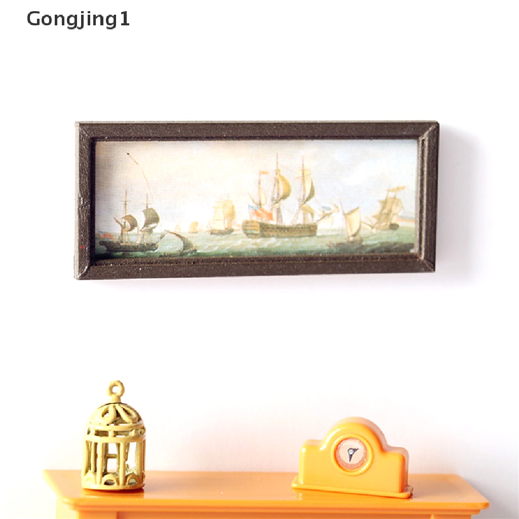 Gongjing1 Miniatur Lukisan Cat Minyak Gambar Perahu Layar Untuk Aksesoris Rumah Boneka 1: 12