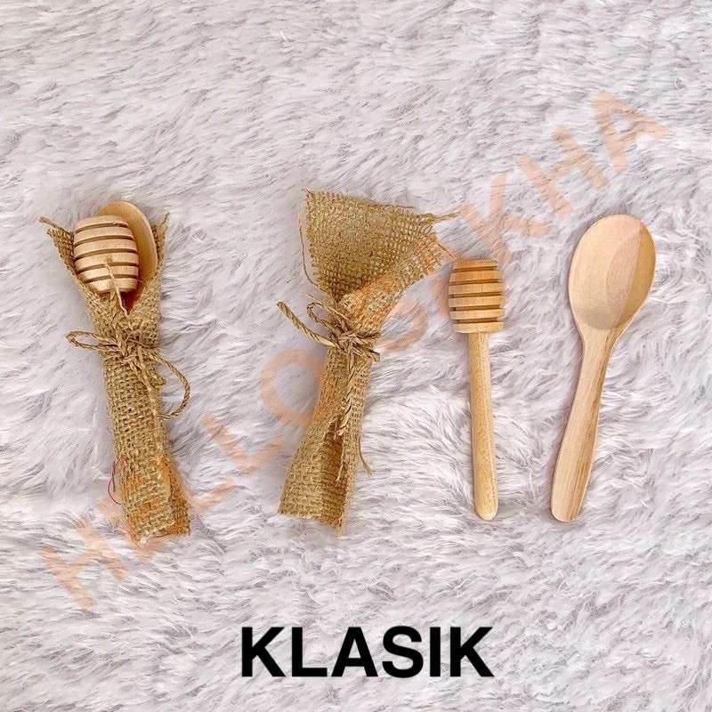 HONEY DIPPER SET BAHAN KAYU PINUS &amp; JATI TANPA PLITUR / SENDOK MADU / ADUKAN JATI FINISHING BEESWAX