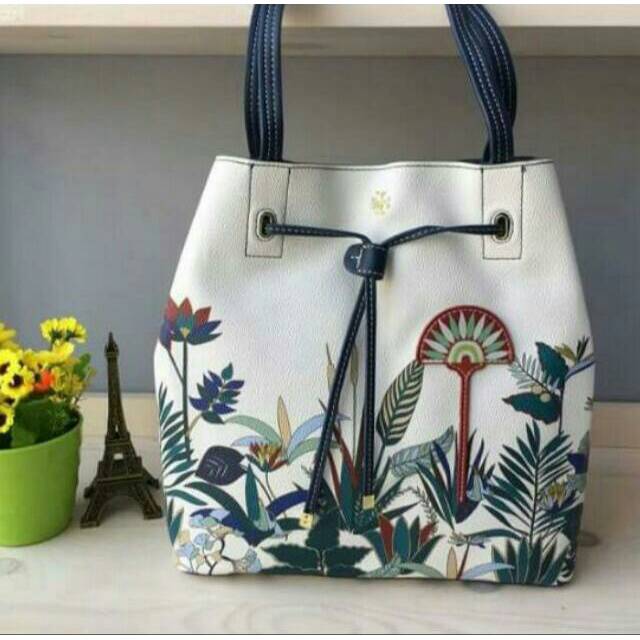 Tory Burch Kerrington drawstring utopia new ivory tote totebag tas original authentic asli