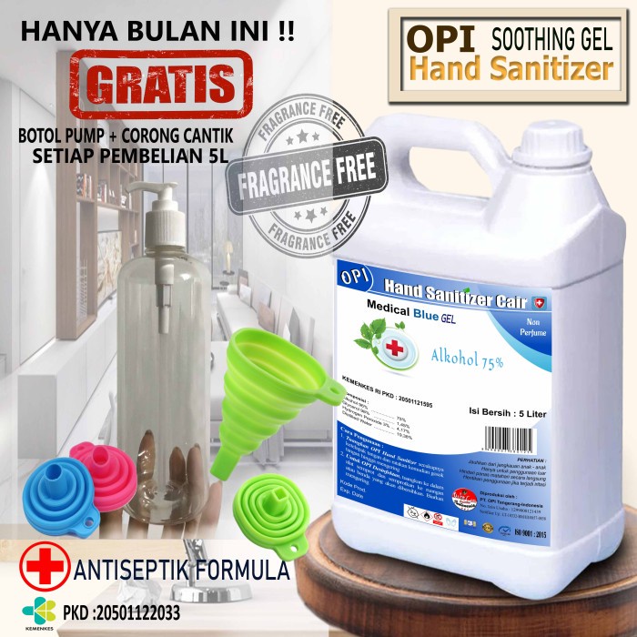 Hand Sanitizer Gel 5 Liter Tanpa wangi dll Bonus Botol dan Corong Produk OPIB1857
