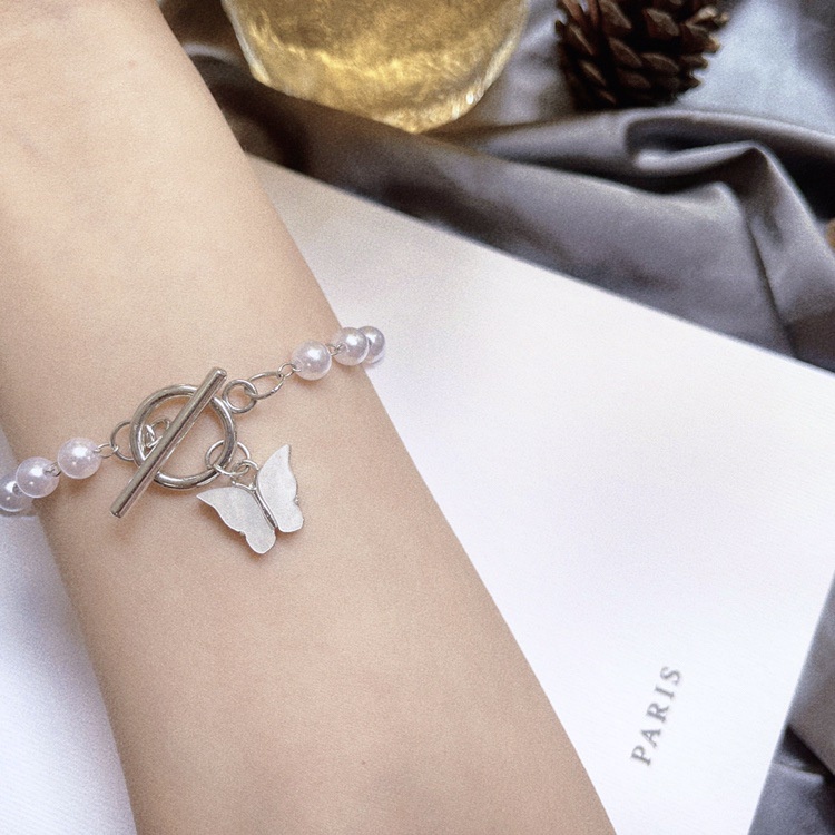 Gelang Desain Kupu-Kupu Aksen Mutiara Gaya Korea Untuk Wanita Butterfly bracelet aksesoris wanita