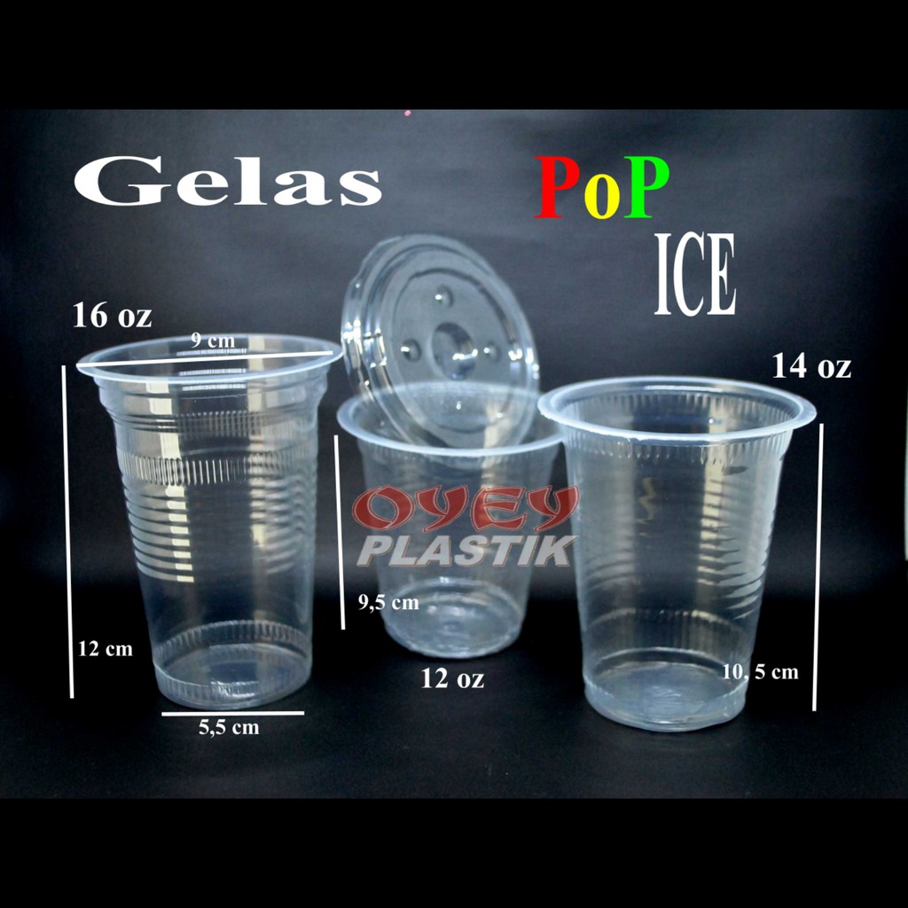Jual (Isi 50) Gelas Plastik / Gelas Pop Ice ukuran 10 12 14 16 oz