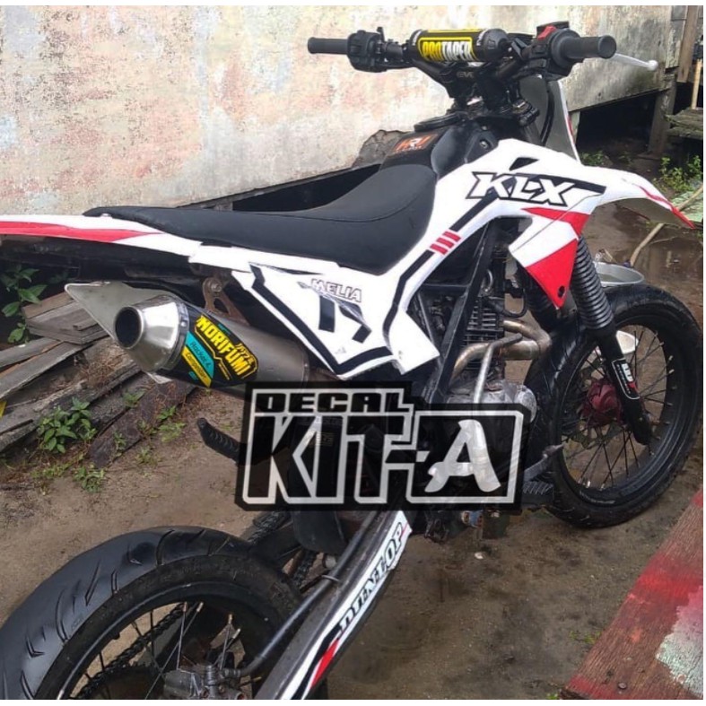 Decal Stiker KLX 150 BF Dekal Striping Sticker Motor KLX Bf Stiker Klx 150 BF Putih Merah