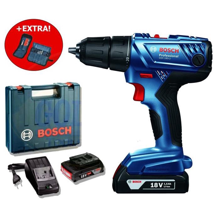 HOT PROMO Bosch GSR 180 LI Cordless Drill 18V / Bor Baterai 18 Volt + Acc