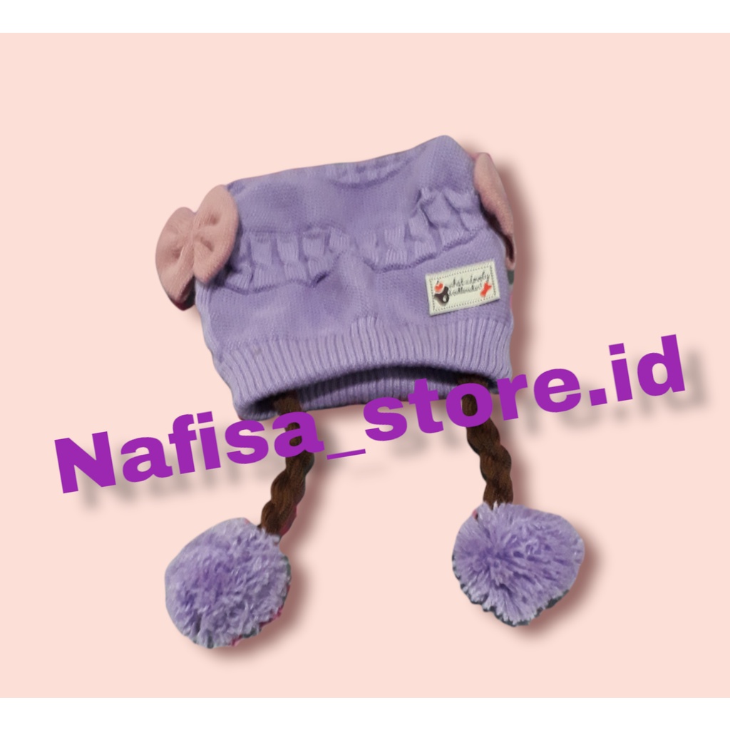 Kupluk Pompom Polos Bayi Model Kepang Imut Cute Usia 1 Bulan - 3 Tahun Bahan Rajut