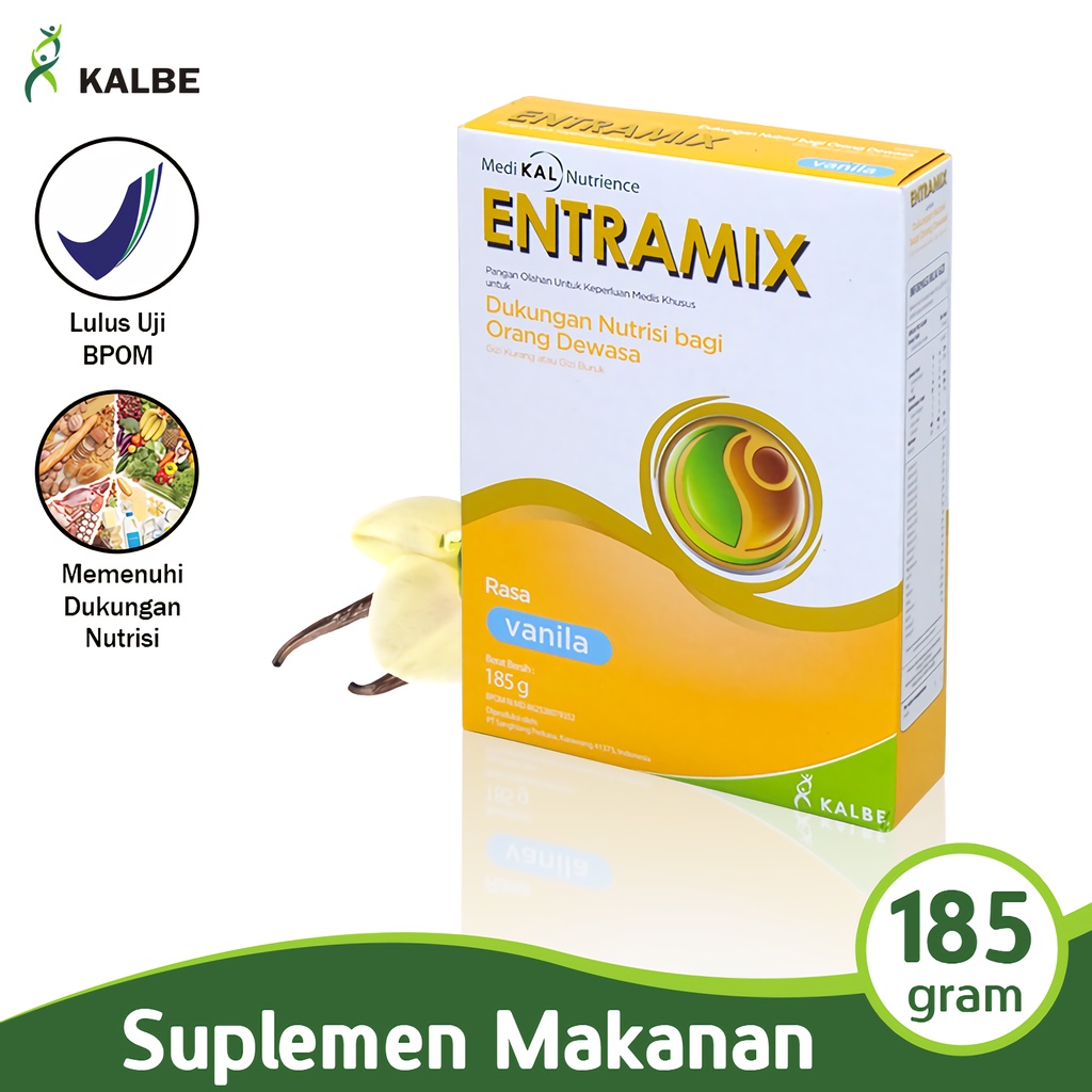 

KALBE Entramix Vanilla 174 G Bubuk Susu Pangan Olahan Untuk Dukungan Gizi Orang Dewasa BPOM SAH-PEMX