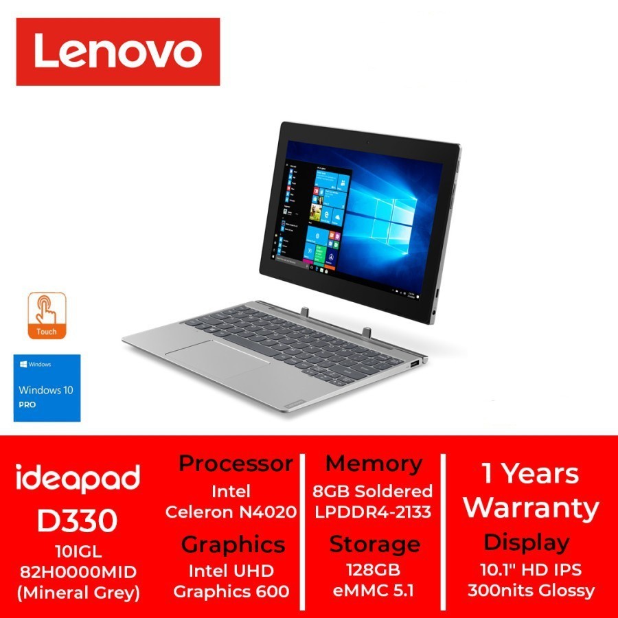 NOTEBOOK LENOVO IDEAPAD D330 INTEL N4020/8GB/SSD 128GB/W10 | ITECHBALI