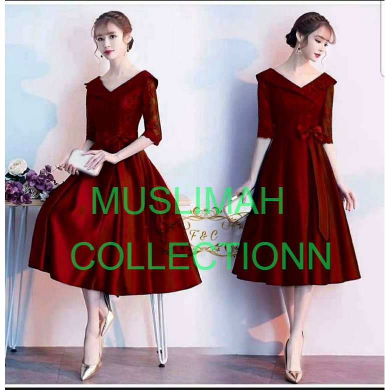 BAJU DRESS PESTA NATAL IMLEK WANITA DEWASA MURAH KEKINIAN BALOTELI TERBARU 2022 / DRESS BRUKAT CEWEK