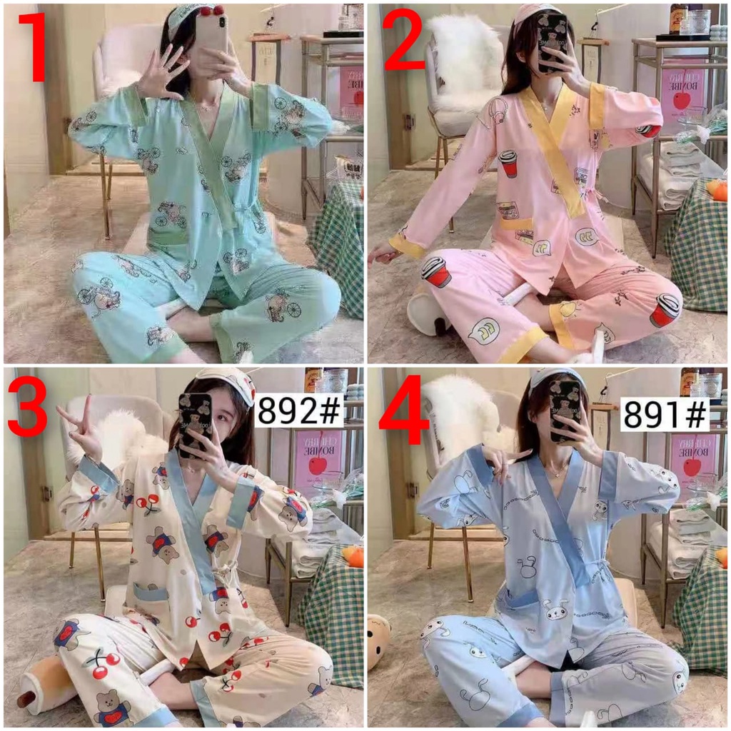 Baju tidur piyama cp kancing bahan kaos katun import