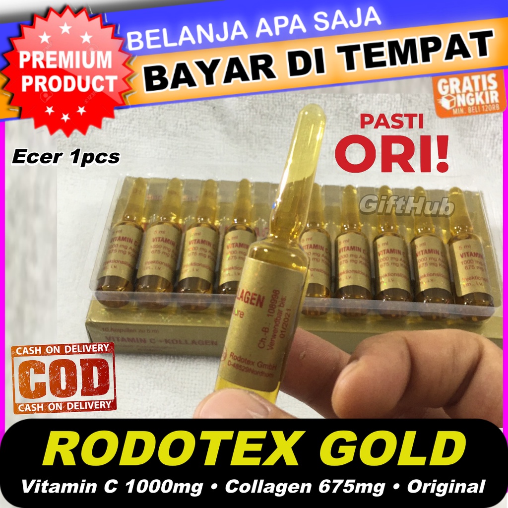 Rodotex Gold Hologram Original 100% 1pcs Ecer Ampul VC Injection Vitamin C Vit C Suntik Putih Injeks