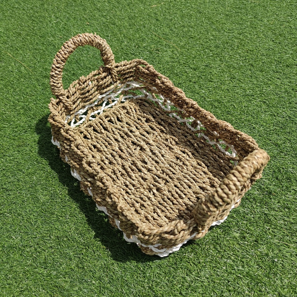 AKN88 - Keranjang Tray Kotak Sea Grass Handle Medium - 38x26x10cm