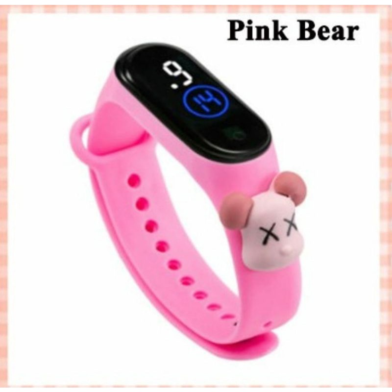 Jam tangan anak Elektronik LED display Tahan Air karakter motif kartun lucu  bahan rubber-Pink Puppy